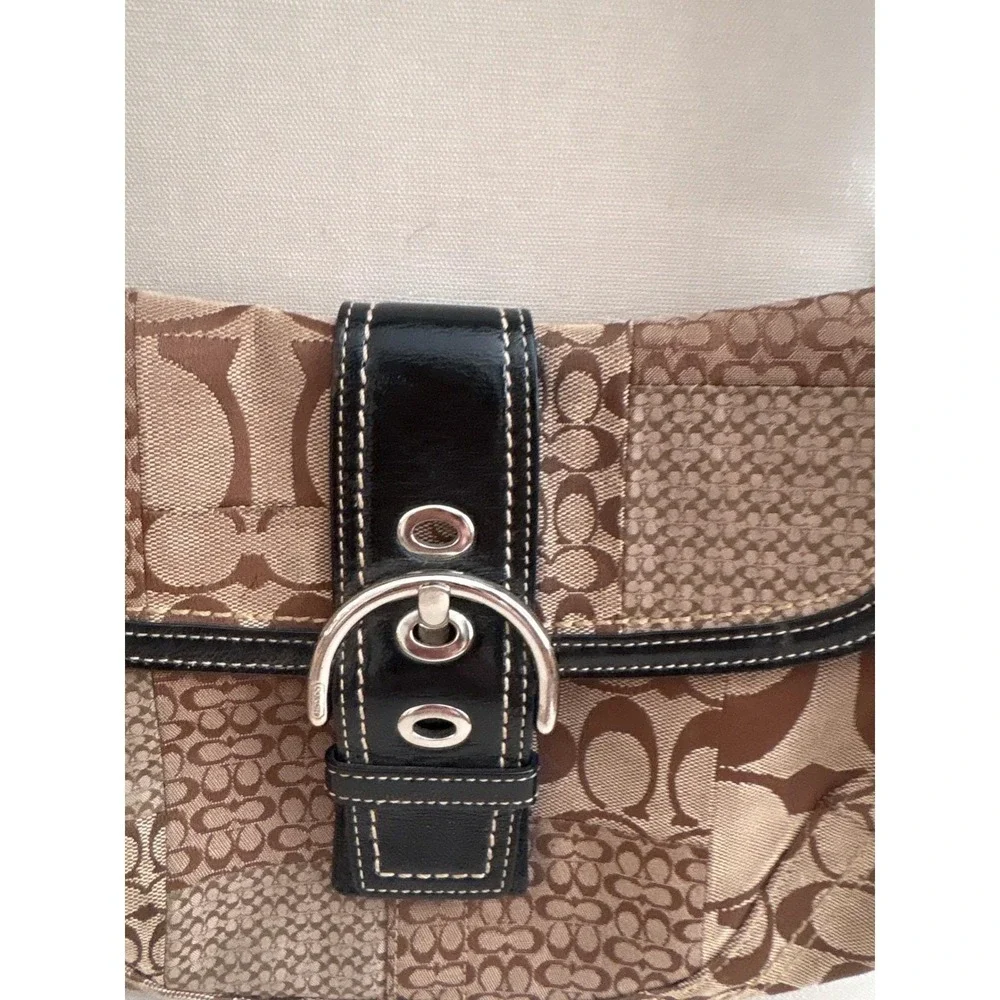 Vintage y2k Coach Soho Patchwork Hobo Bag Signature Jacquard Leather Trim Buckle